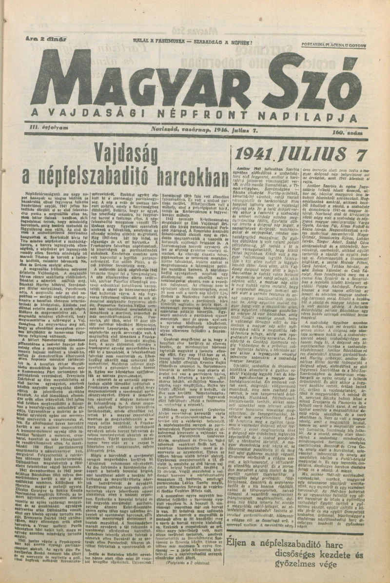 Magyar Szó, 3. évf. 1946. július 7. 160. sz. 1–8. oldal