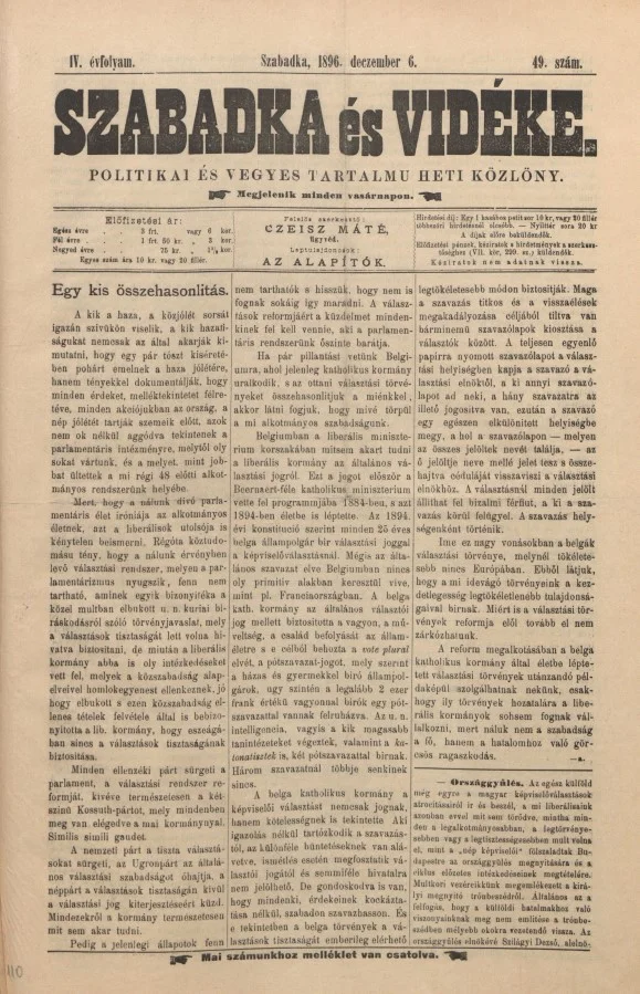 Szabadka és vidéke II, 4. évf. 1896. december 6. 49. sz.