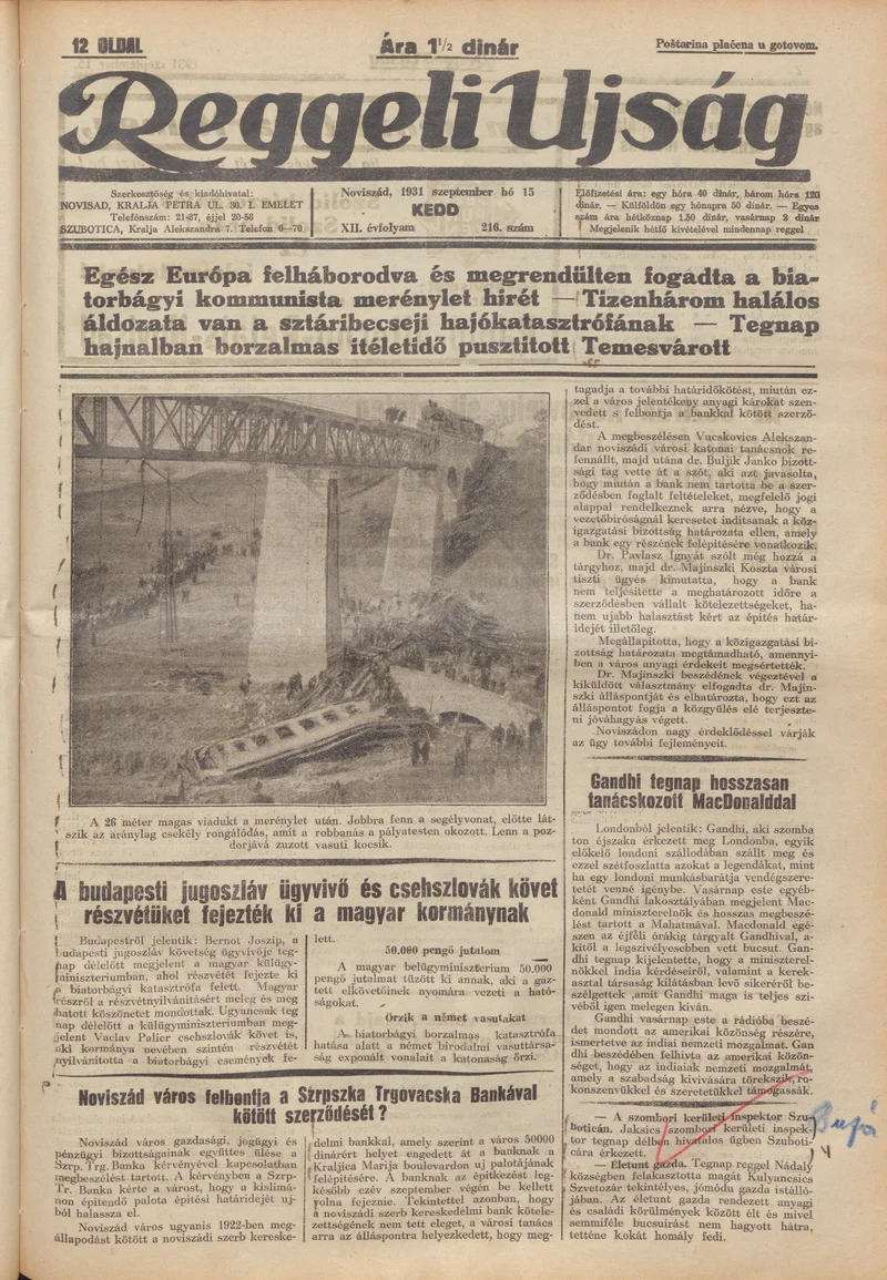 Reggeli Újság, 12. évf. 1931. szeptember 15. 216. sz.