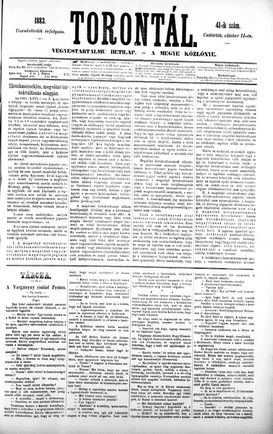 Torontál, 12. évf. 1883. október 11. 41. sz.