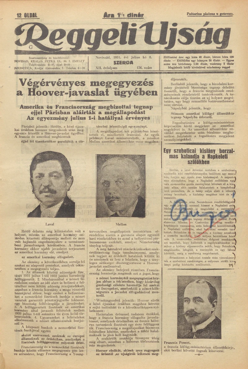 Reggeli Újság, 12. évf. 1931. július 8. 156. sz.