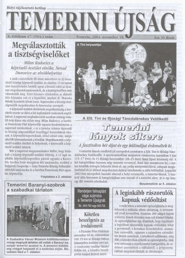 Temerini Újság, 10. évf. 2004. november 18. 47. sz.
