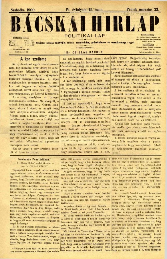 Bácskai Hirlap, 4. évf. 1900. március 23. 45. sz.