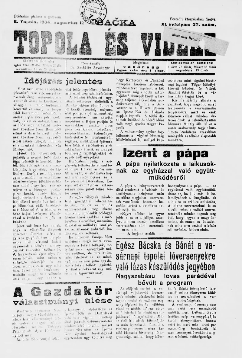 Bačka Topola és Vidéke, 11. évf. 1934. augusztus 12. 32. sz.