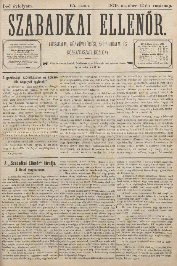 Szabadkai Ellenőr, 1. évf. 1879. október 12. 65. sz.