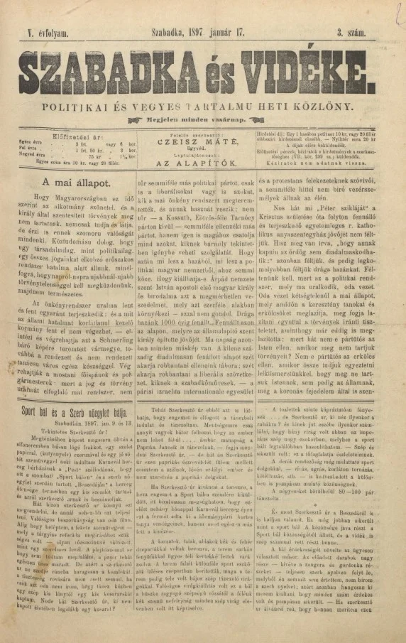 Szabadka és vidéke II, 5. évf. 1897. január 17. 3. sz.