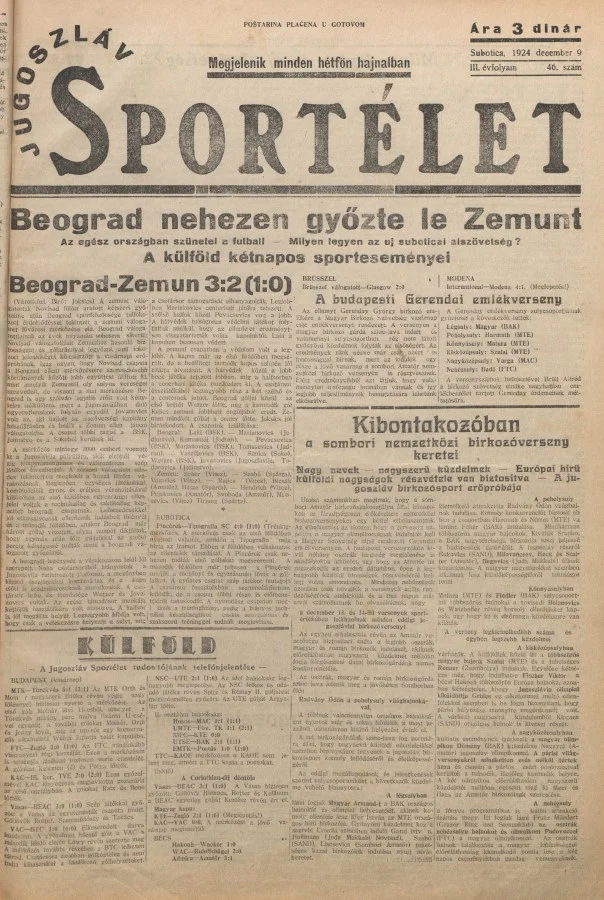 Jugoszláv sportélet, 3. évf. 1924. december 9. 46. sz.