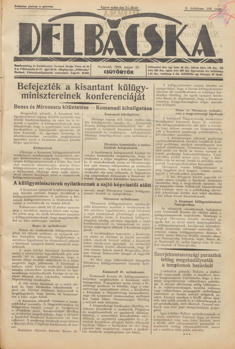 Délbácska, 10. évf. 1929. május 23. 119. sz.