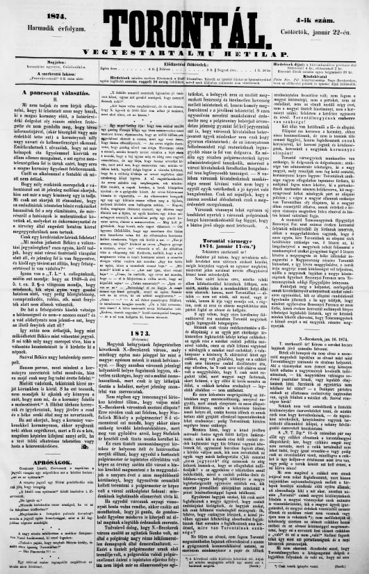 Torontál, 3. évf. 1874. január 22. 4. sz.