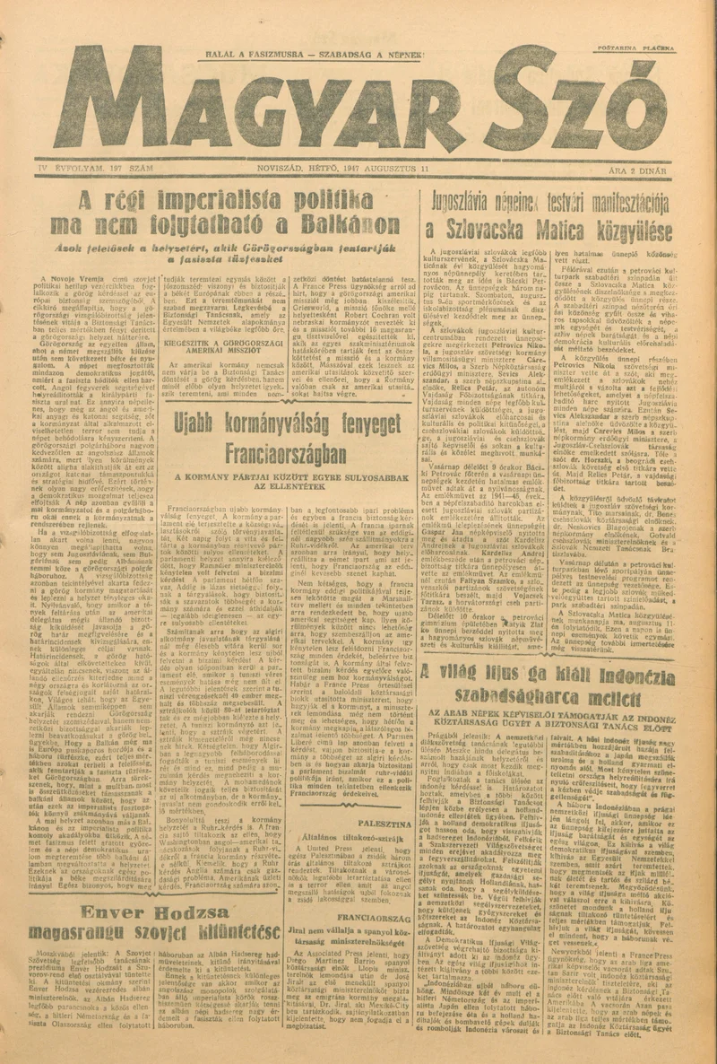 Magyar Szó, 4. évf. 1947. augusztus 11. 197. sz. 1–4. oldal
