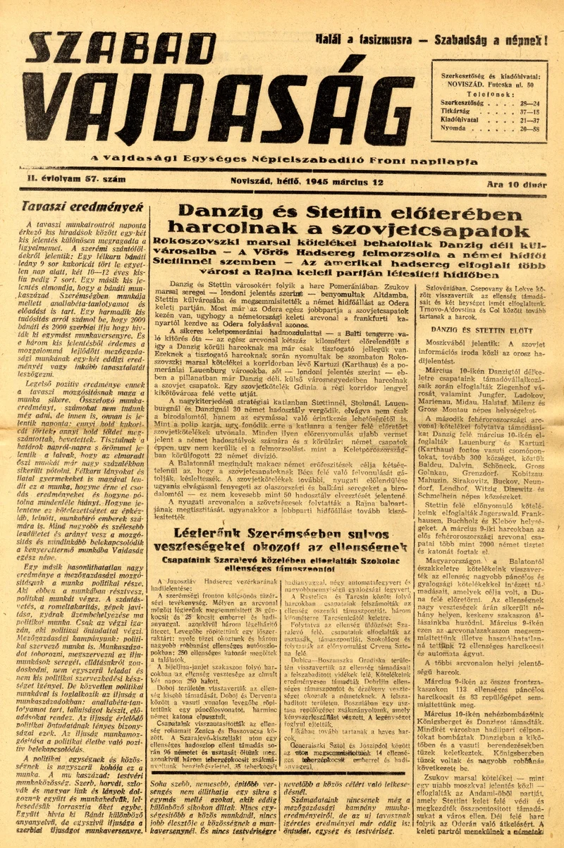 Szabad Vajdaság, 2. évf. 1945. március 12. 57. sz.