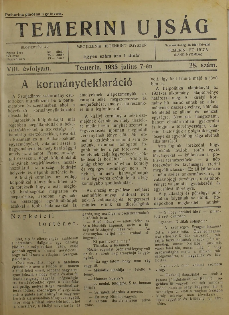 Temerini Újság 1928-1944, 8. évf. 1935. július 7. 28. sz.