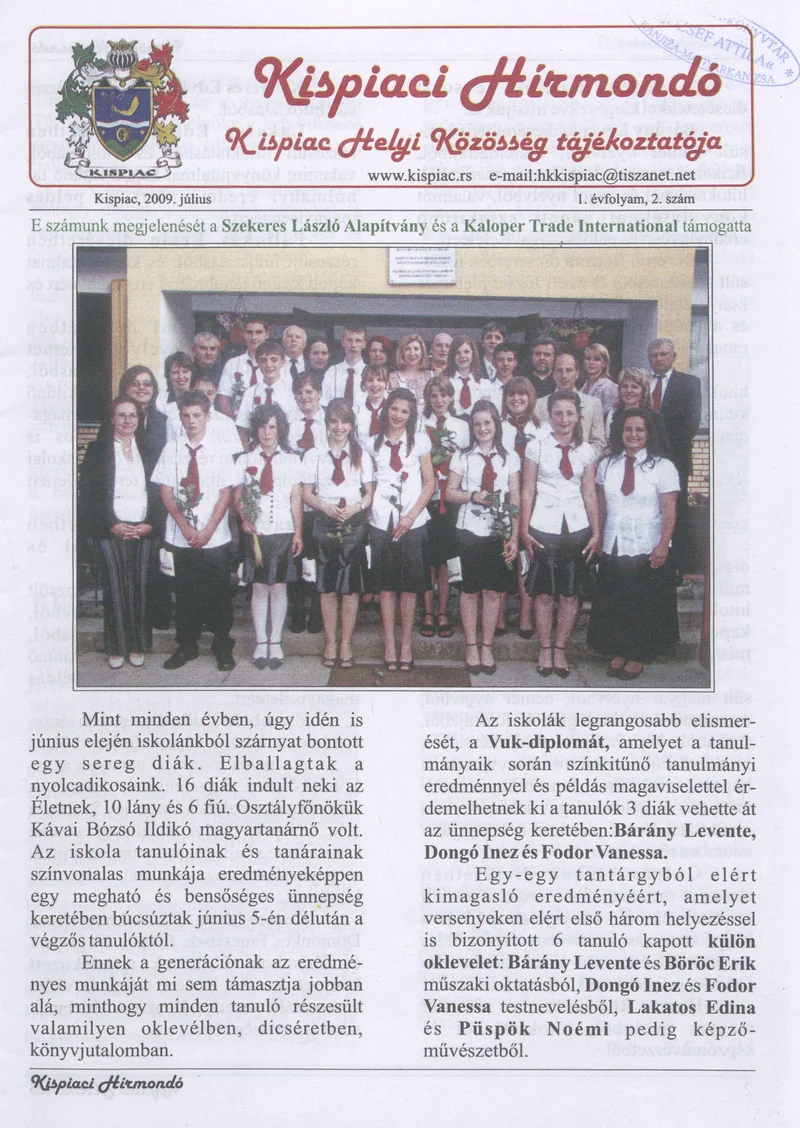 Kispiaci Hírmondó, 1. évf. 2009. július. 2. sz.