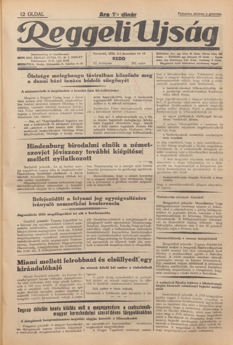 Reggeli Újság, 11. évf. 1930. december 16. 293. sz.
