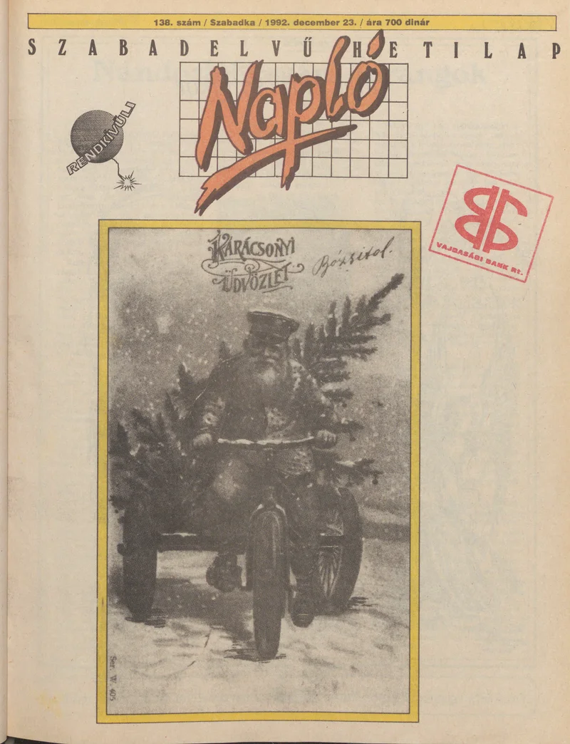 Napló - Szabadelvű hetilap, 3. évf. 1992. december 23. 138. sz.