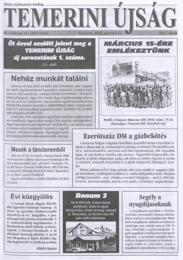 Temerini Újság, 6. évf. 2000. március 16. 11. sz.