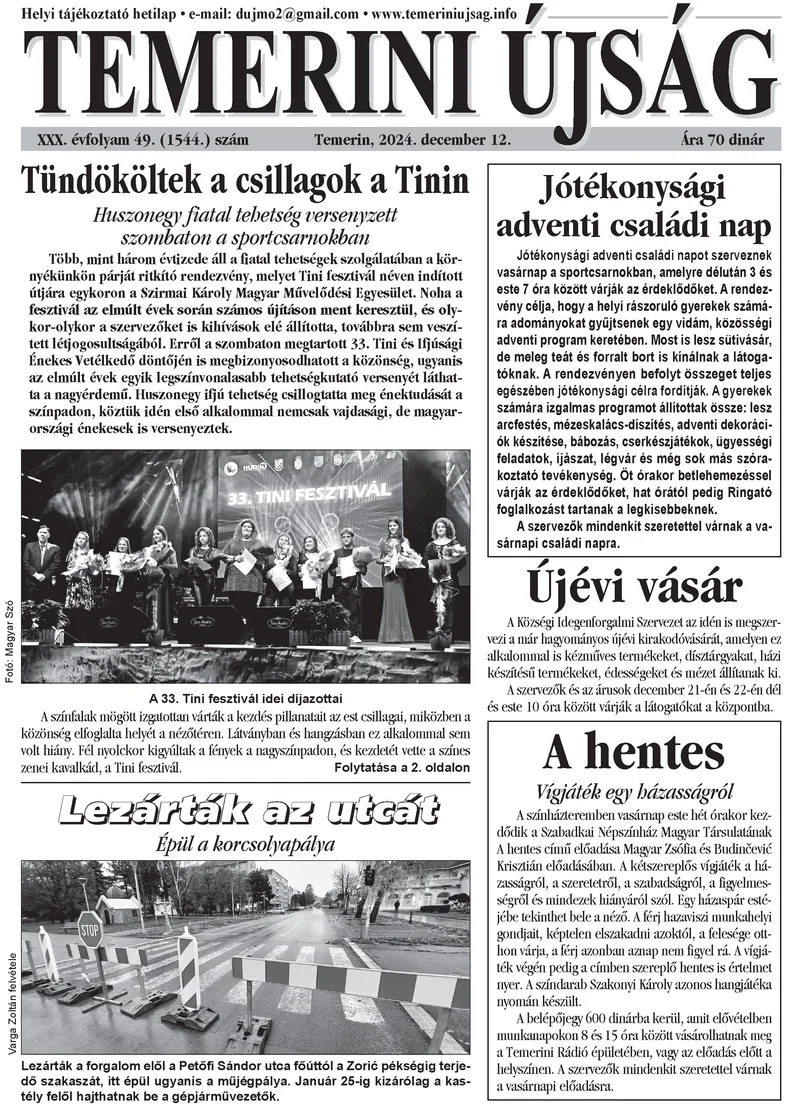 Temerini Újság, 30. évf. 2024. december 12. 49. sz.