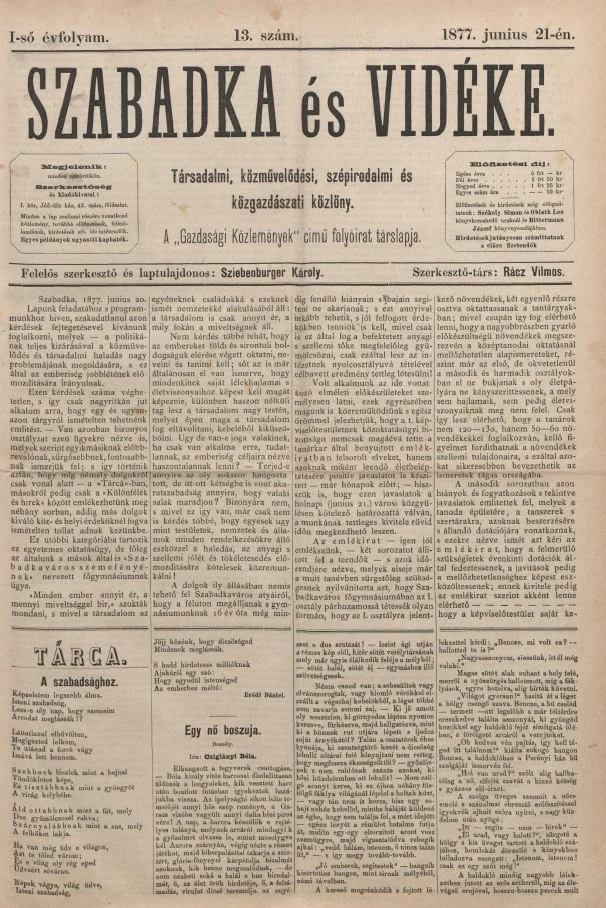Szabadka és vidéke, 1. évf. 1877. június 21. 13. sz.