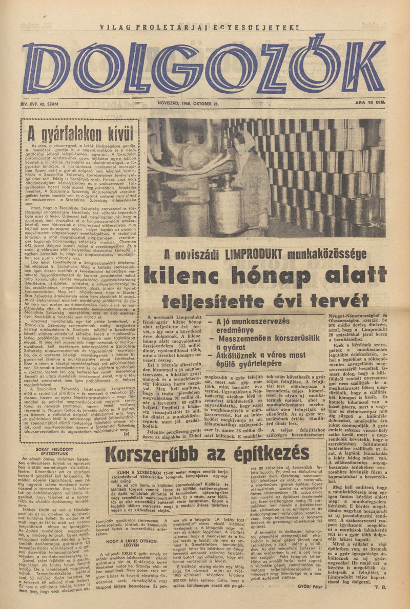 Dolgozók, 14. évf. 1960. október 21. 43. sz.