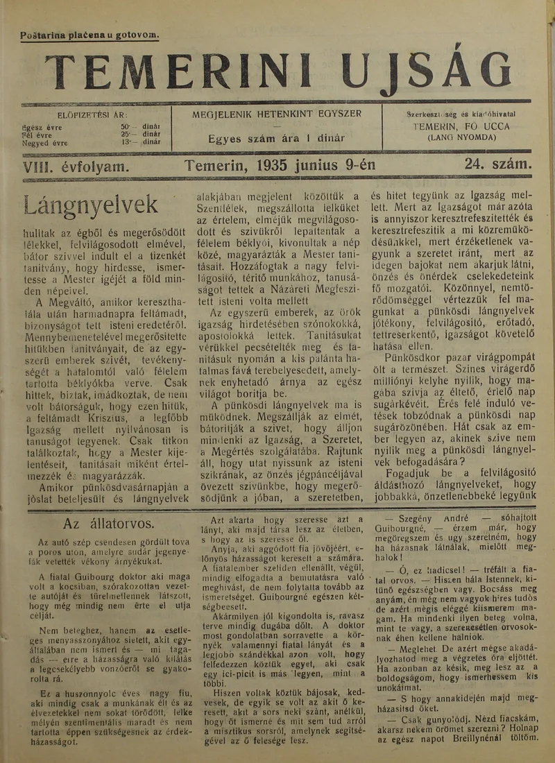 Temerini Újság 1928-1944, 8. évf. 1935. június 9. 24. sz.