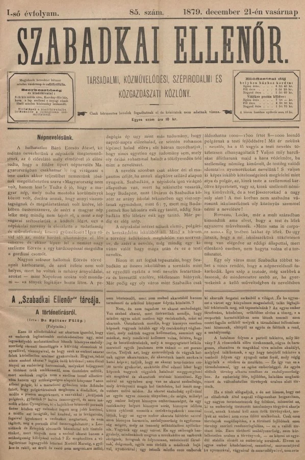 Szabadkai Ellenőr, 1. évf. 1879. december 21. 85. sz.