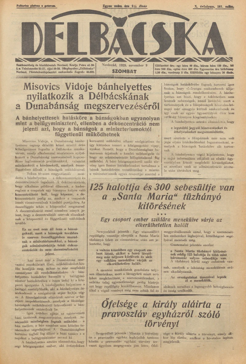Délbácska, 10. évf. 1929. november 9. 261. sz.