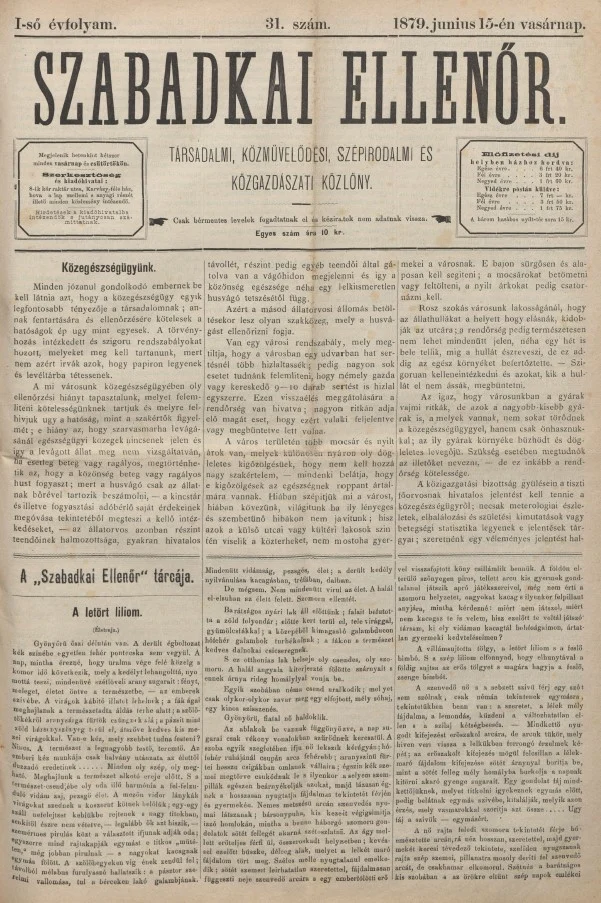 Szabadkai Ellenőr, 1. évf. 1879. június 15. 31. sz.