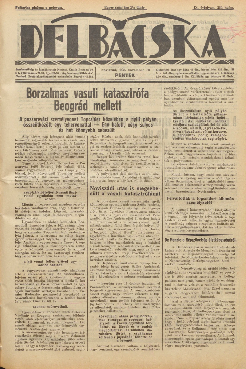 Délbácska, 9. évf. 1928. november 30. 280. sz.