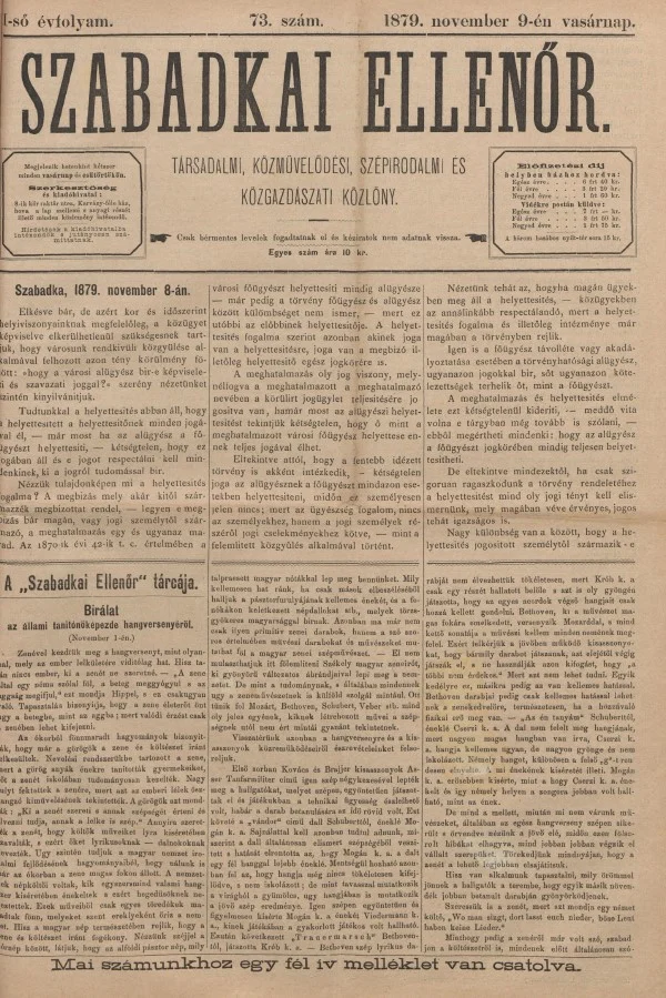 Szabadkai Ellenőr, 1. évf. 1879. november 9. 73. sz.
