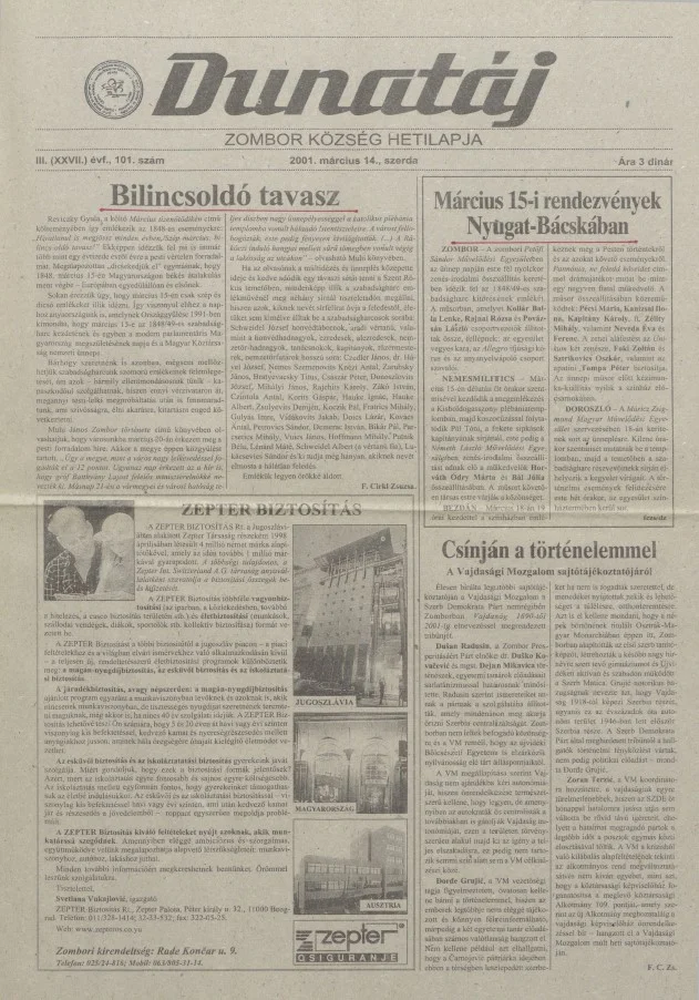 Dunatáj, 3. évf. 2001. március 14. 101. sz.