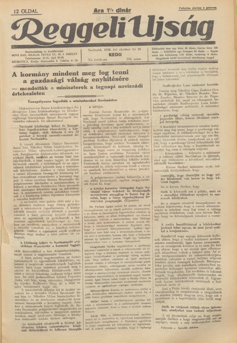Reggeli Újság, 11. évf. 1930. október 28. 252. sz.