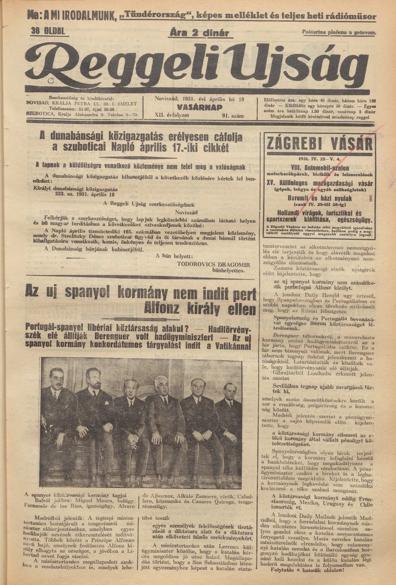 Reggeli Újság, 12. évf. 1931. április 19. 91. sz.