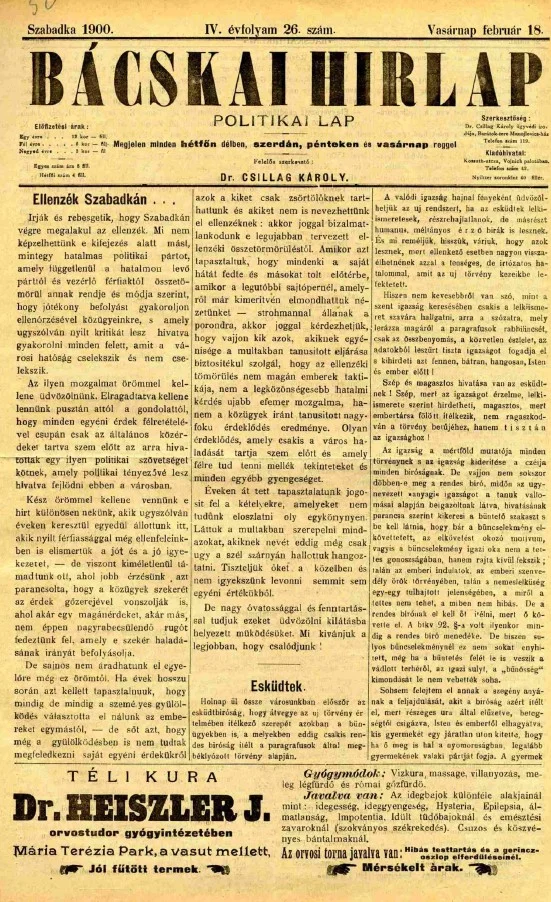 Bácskai Hirlap, 4. évf. 1900. február 18. 26. sz.