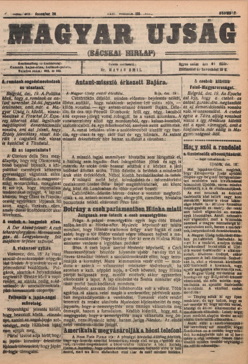Bácskai Hirlap, 23. évf. 1919. december 20. 158. sz.