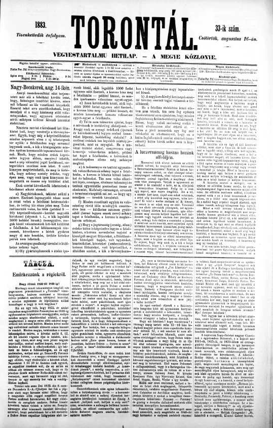 Torontál, 12. évf. 1883. augusztus 16. 33. sz.