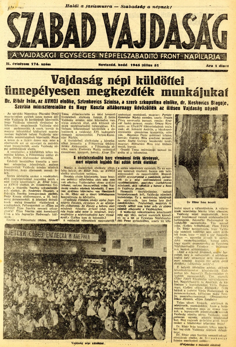Szabad Vajdaság, 2. évf. 1945. július 31. 174. sz.