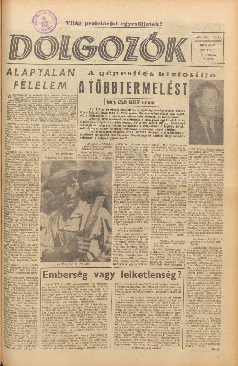 Dolgozók, 10. évf. 1956. augusztus 7. 33. sz.
