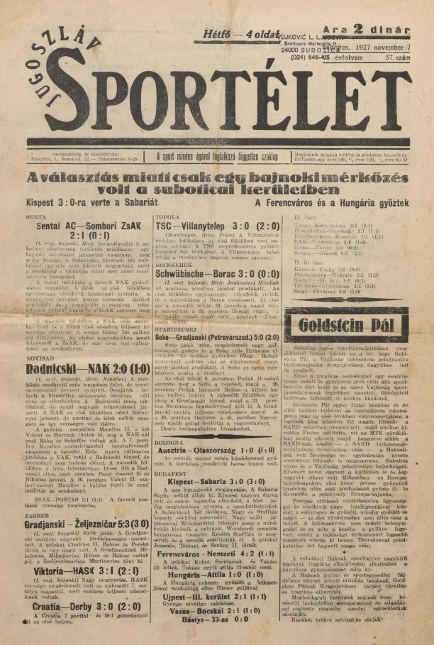 Jugoszláv sportélet, 6. évf. 1927. november 7. 57. sz.