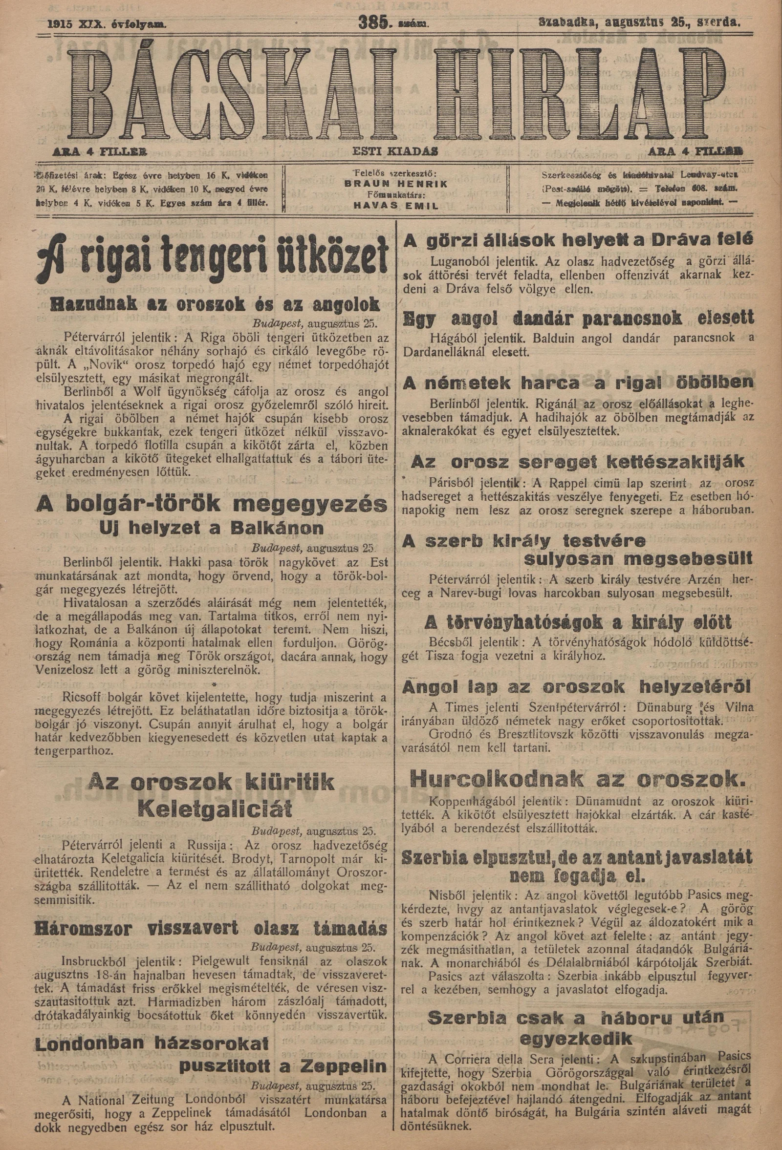 Bácskai Hirlap, 19. évf. 1915. augusztus 25. 385. sz.