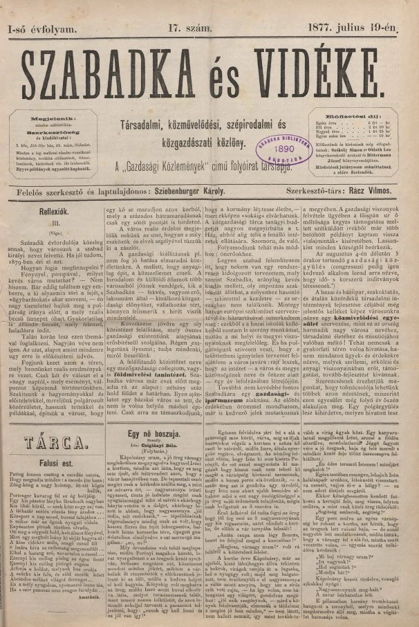 Szabadka és vidéke, 1. évf. 1877. július 19. 17. sz.