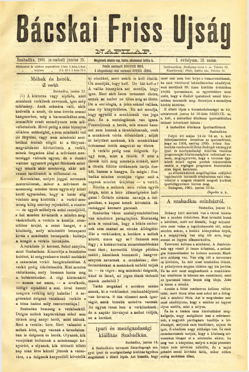 Bácskai Friss Ujság, 1. évf. 1901. június 15. 12. sz.