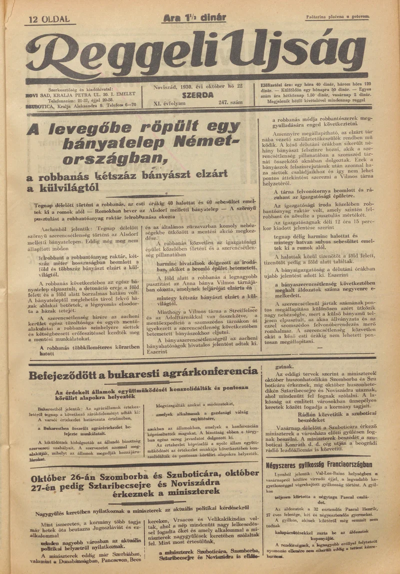 Reggeli Újság, 11. évf. 1930. október 22. 247. sz.