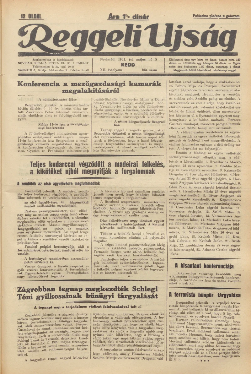 Reggeli Újság, 12. évf. 1931. május 5. 103. sz.
