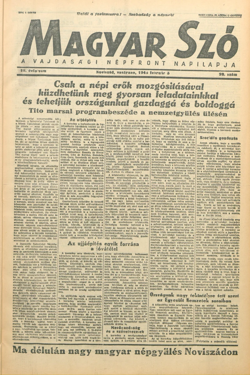 Magyar Szó, 3. évf. 1946. február 3. 28. sz. 1–6. oldal