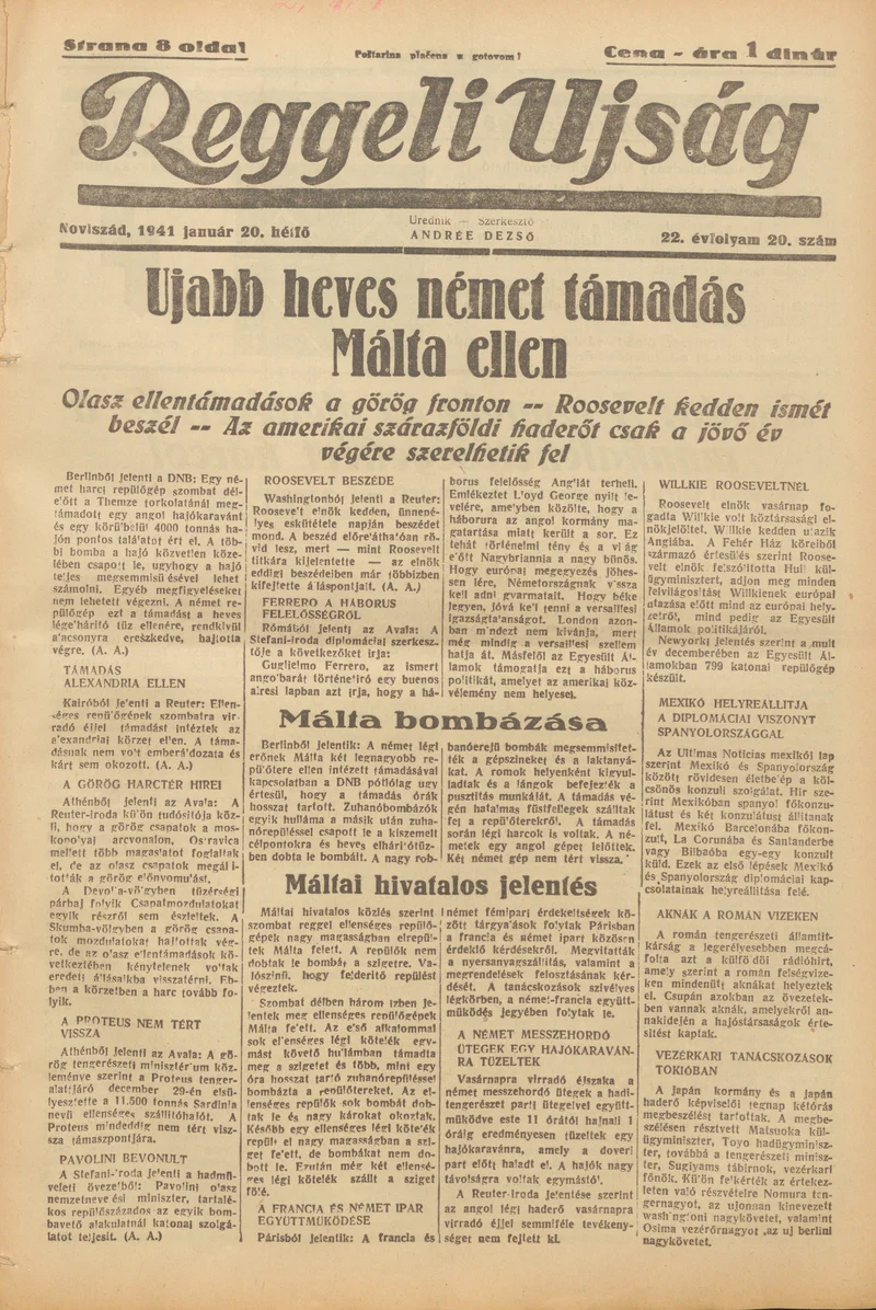 Reggeli Újság, 22. évf. 1941. január 20. 20. sz.