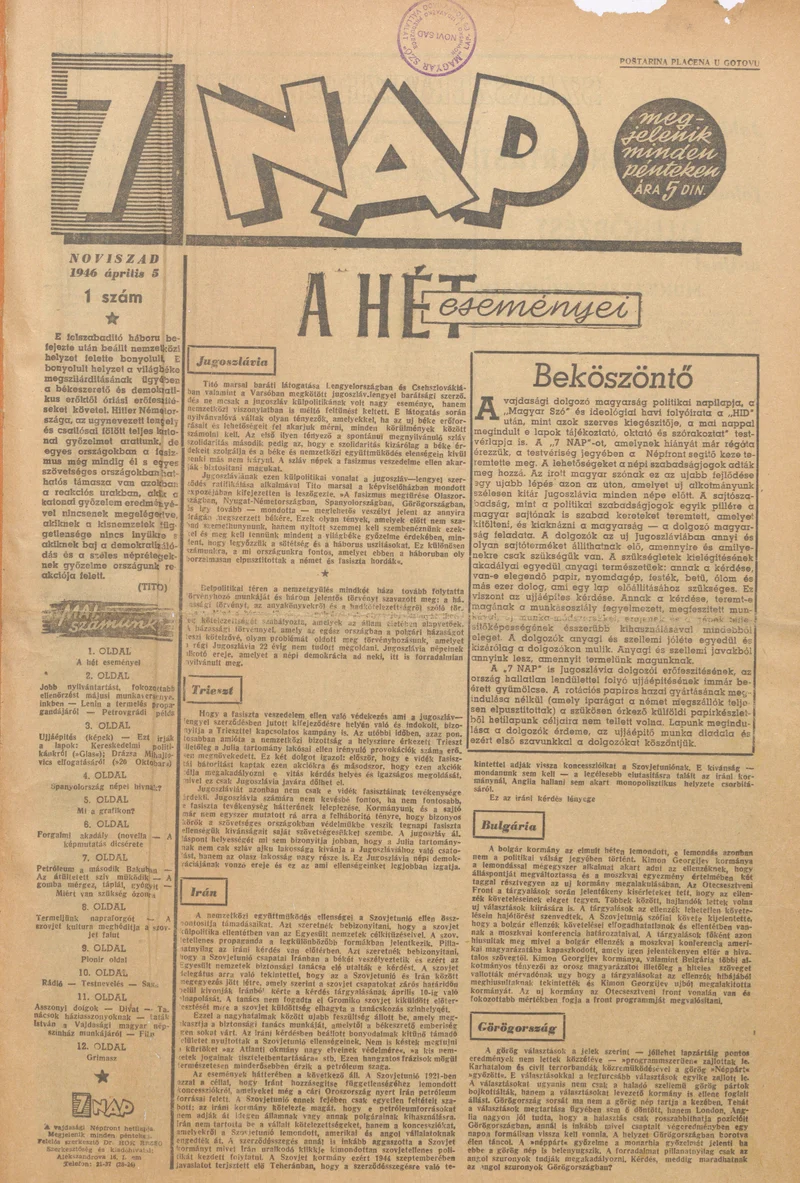 7 Nap, 1. évf. 1946. április 5. 1. sz. 1–12. oldal