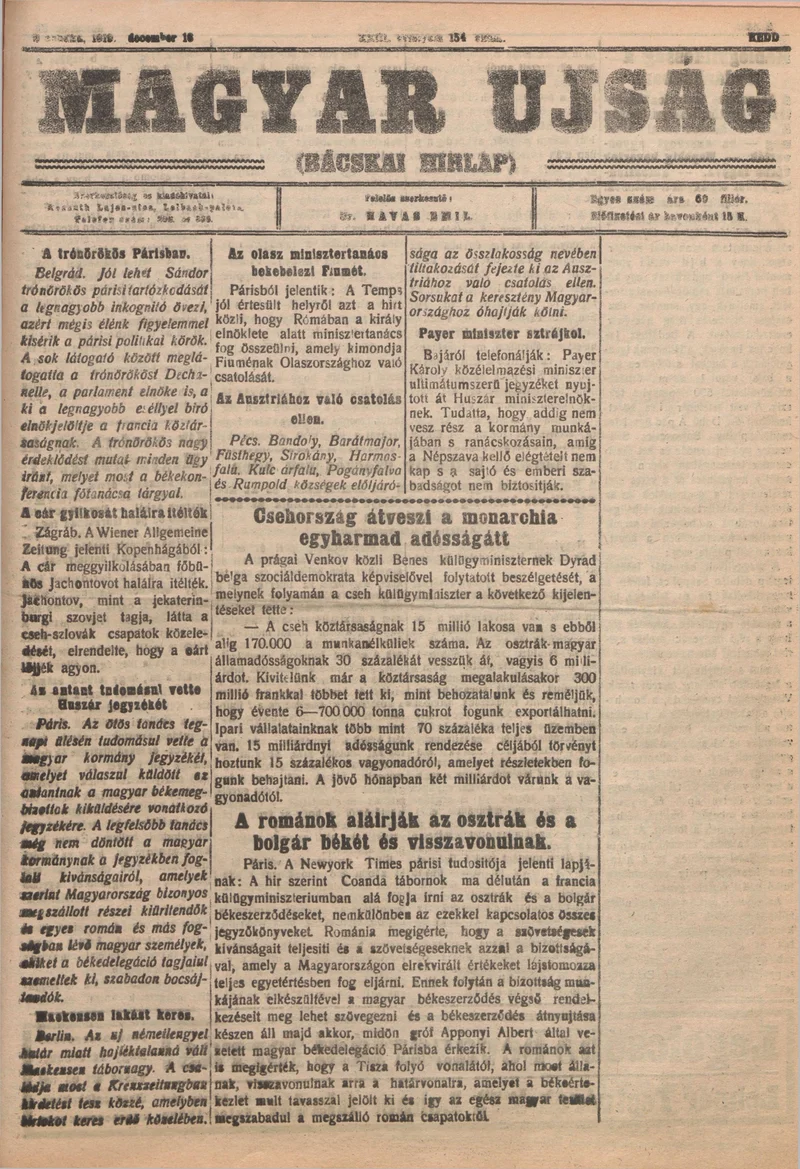 Bácskai Hirlap, 23. évf. 1919. december 16. 154. sz.