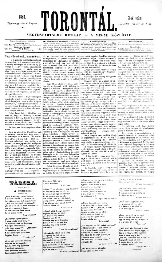 Torontál, 14. évf. 1885. január 8. 2. sz.