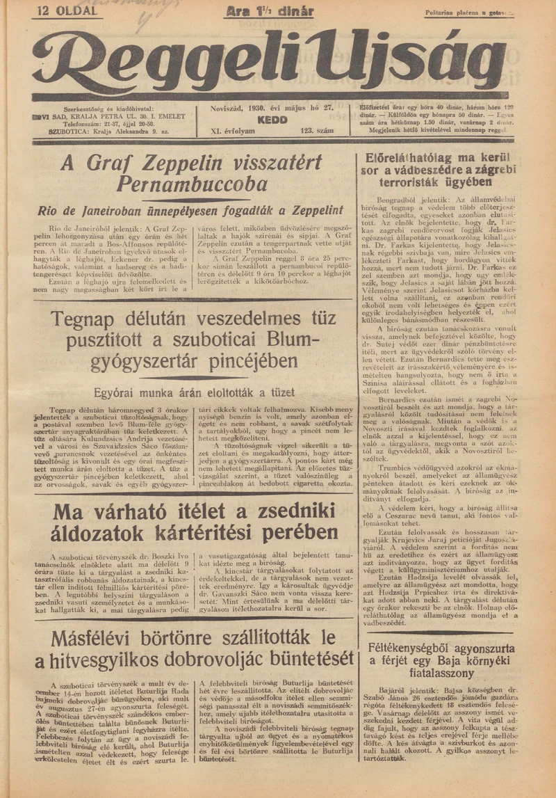 Reggeli Újság, 11. évf. 1930. május 27. 123. sz.