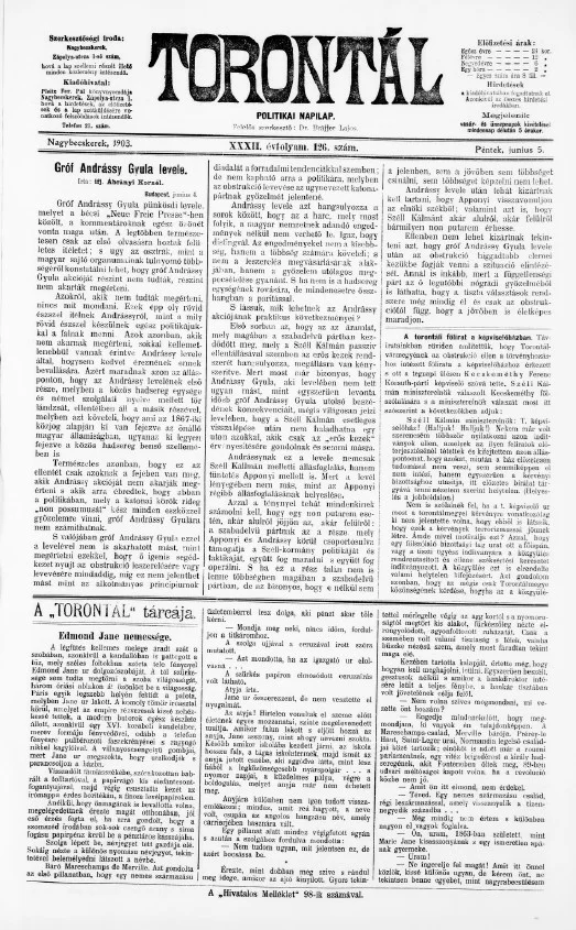 Torontál, 32. évf. 1903. június 5. 126. sz.